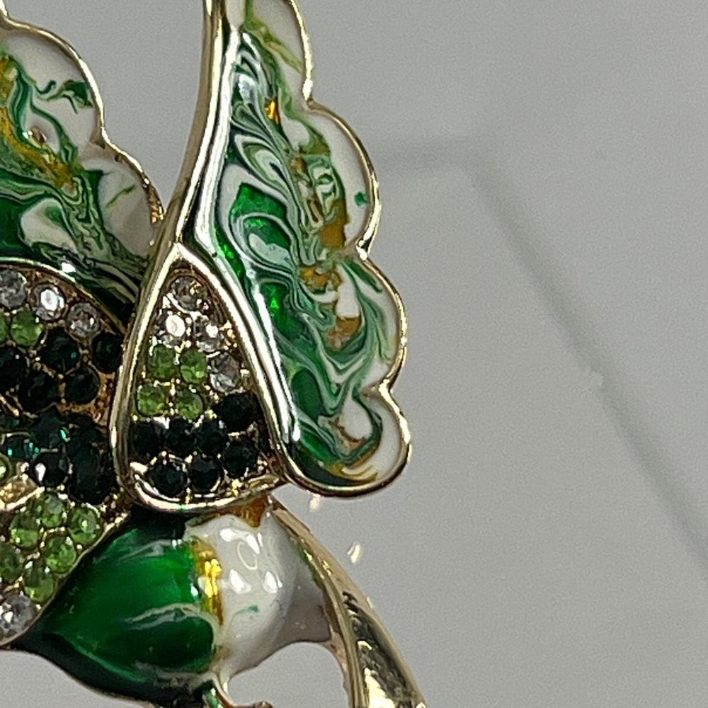 Hummingbird Brooch Pin Green White Enamel Rhinestones Gold Tone Sparkle - Picture 5 of 7